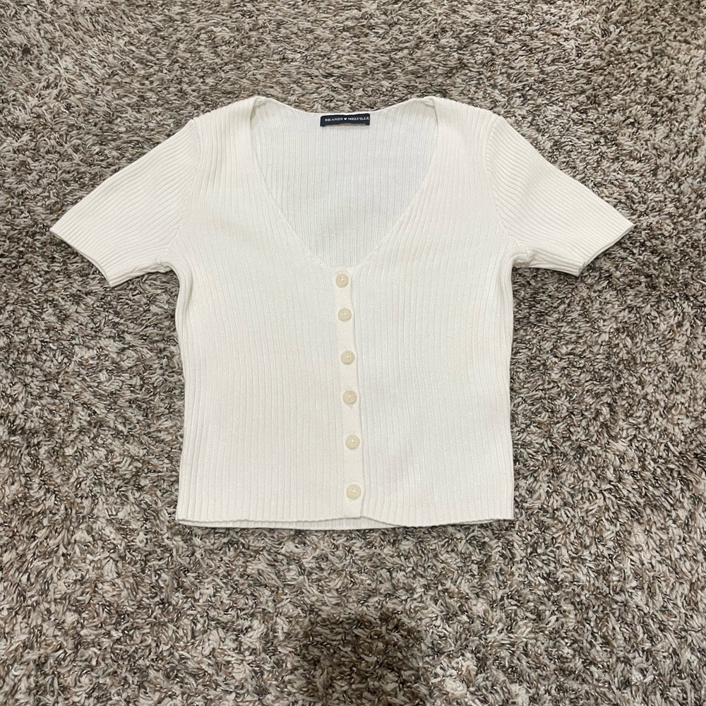 Brandy Melville button down ribbed short sleeve top